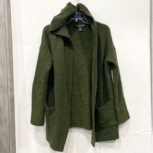 Rachel Zoe Olive Green Boucle Coatigan Hooded Long Sleeves Pockets‎ Women Sz M